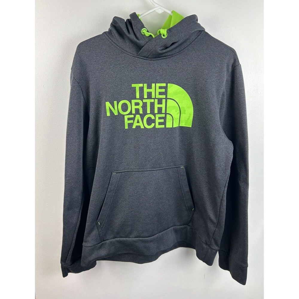 The North Face Men's Spell out Hoodie Size M Medium Gray Green Sweatshirt